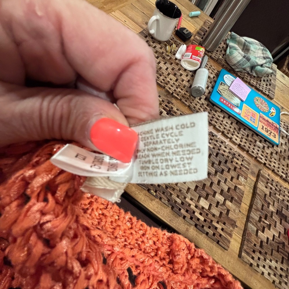 Chicos Coral Open Knit Cropped Cardigan Sweater Shrug Size 3 (XL) - Picture 5 of 7